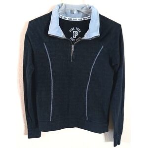 VICTORIA'S SECRET PINK 1/4 ZIP All Over Print Pullover Yoga Black Gray Sz S